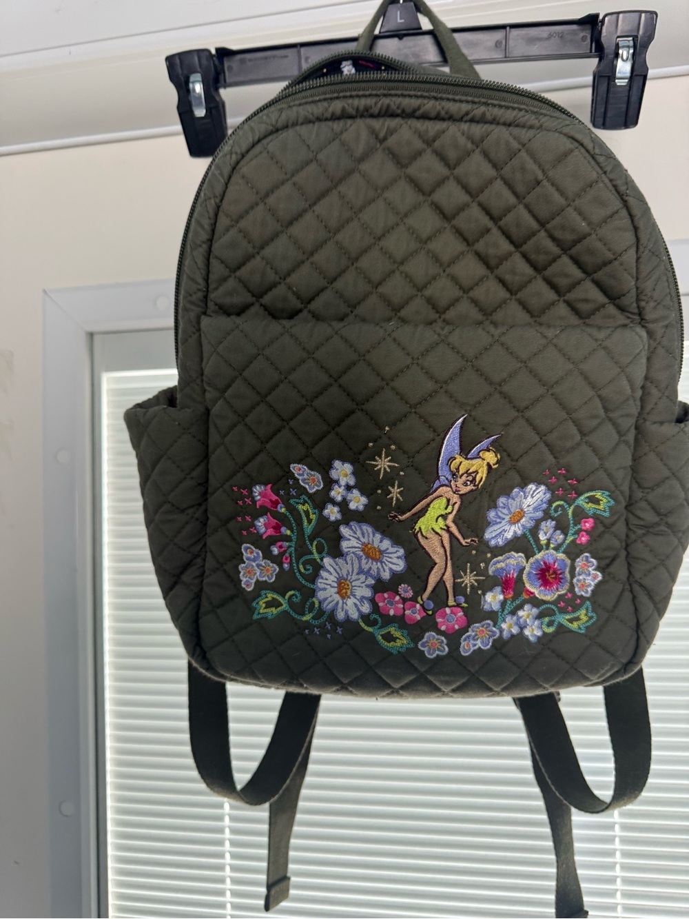 Vera Bradley Tinker-Bell Quilted Olive Green Floral Fairy Embroidered Backpack